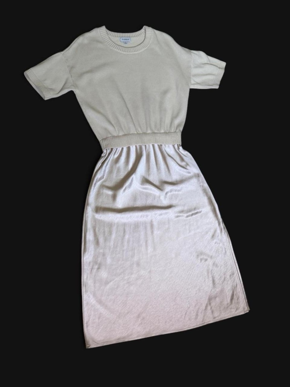 Evereve Cream Short-Sleeve Knit Waist Midi Dress